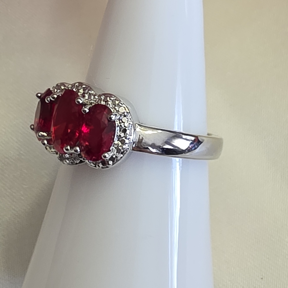 Lab-Created Ruby Silvertone Ring Size 8 - image 3